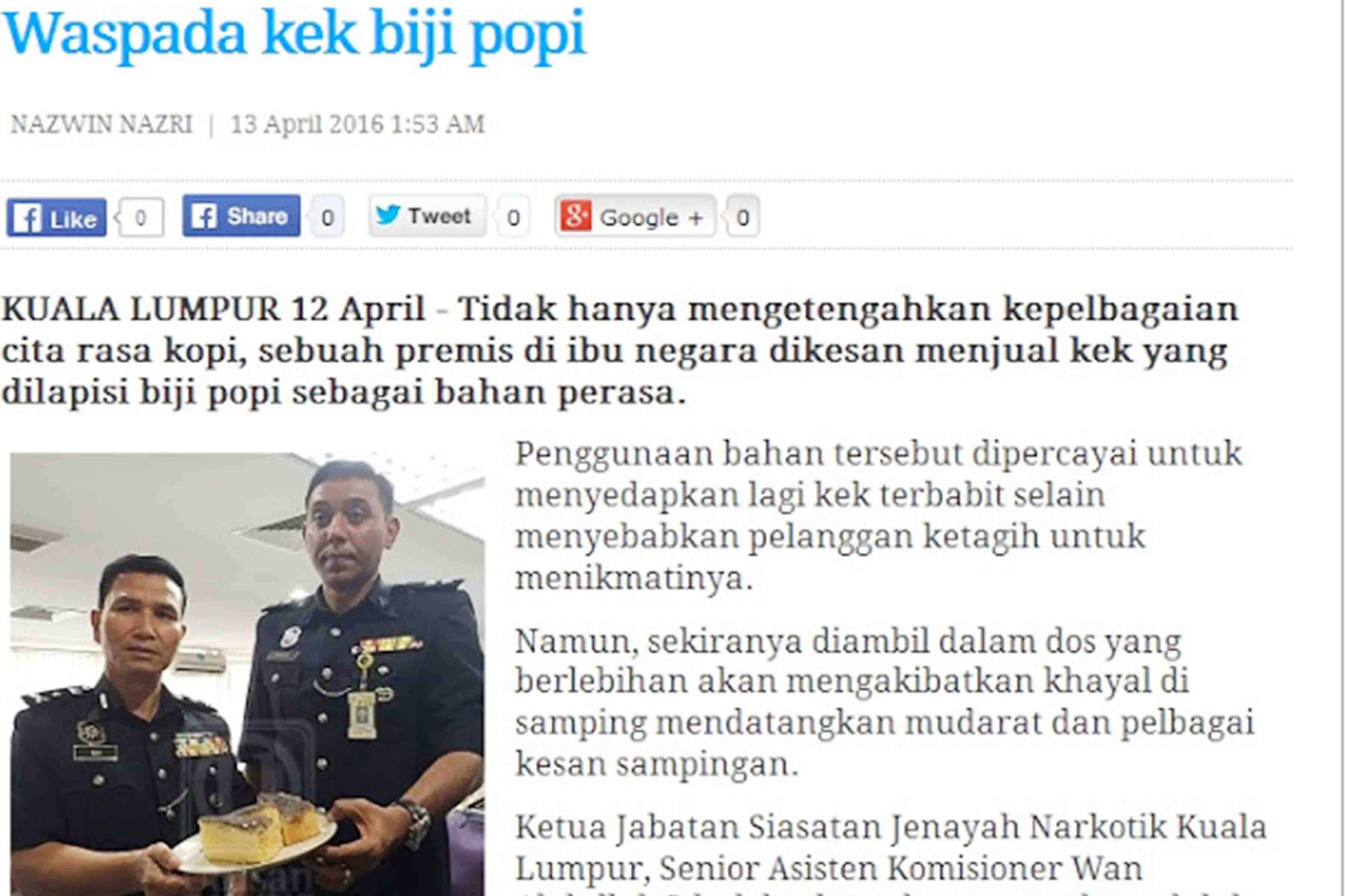 Perhatian: Dalam Kek Ada Kandungan DADAH